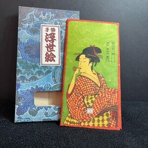 Vintage Japanese Wagami Zemliya Paper Wallet Red Black Checkbook 7.5"x4" EUC